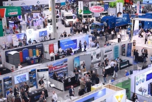 Aerial view of the crowded WasteExpo show floor
